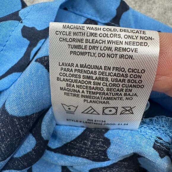 Laguna Doodle Floral Camp Collar Button Up Shirt Mens S Blue Navy Short Sleeve - Picture 8 of 8